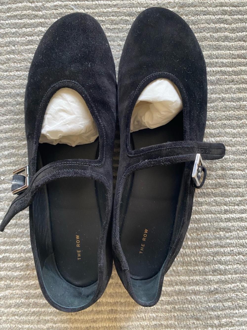 The Row Bohème Mary Jane flat black suede w soles size 38